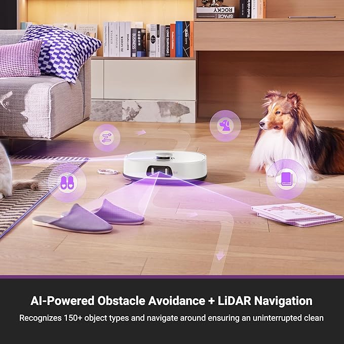 Eureka J15 Pro Ultra Robot Vacuum and Mop with Self Emptying Base, 16,200 Pa Suction, Flex-Arm Design Mop, Auto Mop Hot Water Washing & Hot Air Drying, Anti-Tangle, AI Obstacle Avoidance, White