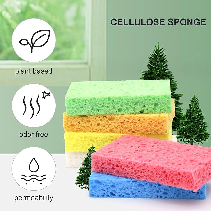 Cellulose Sponges,Heavy Duty Scrub Kitchen Sponge,Clean Tough Messes Without Scratching Sponges Kitchen Yellow (6 Pack)