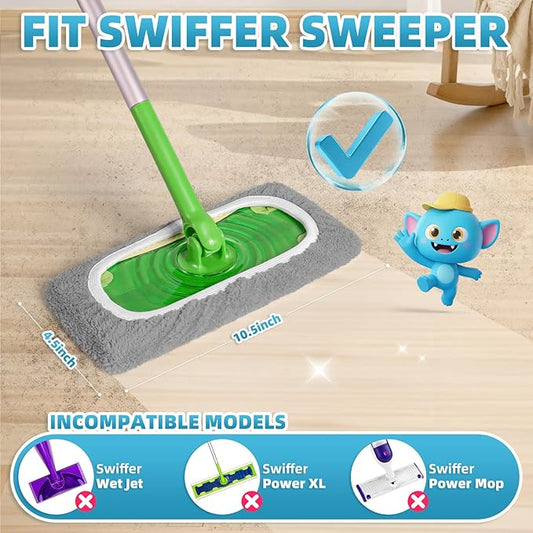6 Pack Reusable Mop Pads Compatible with Swiffer Sweeper Mop, Washable Wet Pads Refill, Dry Sweeping Cloths, Microfiber Pads for Mopping Floors (Gray, White)