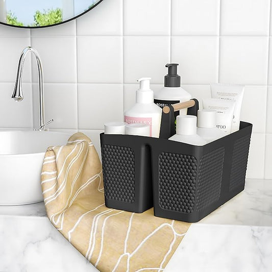 Shower Caddy Portable and Cleaning Caddy Organizer for Bathroom, Kitchen, Toiletries Storage ,Caddy organizer with handle, Rust-Resistant, Durable Material (Black, 9.36" L×7.73" W×7.24" H)