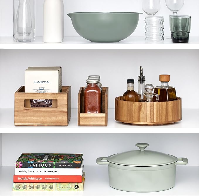 iDesign Acacia Wood Open-Front Bin for Pantry Organization – Natural