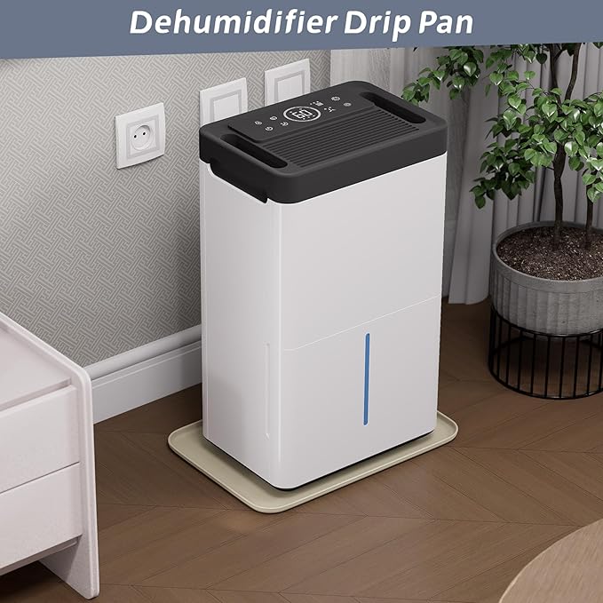 Flamorrow Dehumidifier Drip Pan for Home Dehumidifiers, Hard Plastic Dehumidifier Drain Tray Prevent Leaks, Waterproof Dehumidifiers Mat for Basement Bedroom Protect floor, Beige, 15.5"x10.5"