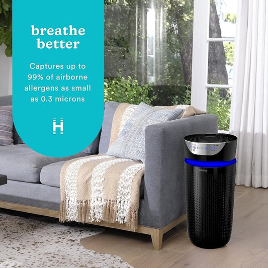 Homedics 5-in-1 UV-C Air Purifier - 360-Degree HEPA Filter for 1,593 Sq Ft, Extra Large Air Purifiers for Bedroom and Home, Essential Oil Pads, Built-In Timer, 5 Speed Settings for Large Rooms, Black