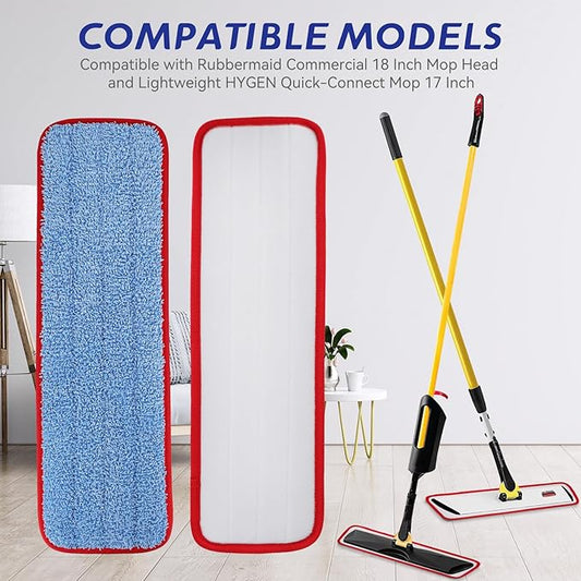 Replacement Microfiber Pad for Rubbermaid Commercial 18.5 Inch Mop Head - 6 Pack Wet & Dry Commercial Cleaning Refills Reusable Mops Refills Fit for Any Microfiber Flat Mop System 18.5"