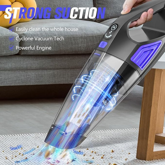 Handheld Vacuum Cordless Cleaner,Powerful Portable and Dust Buster Hand Vcauum Rechargeable with Large-Capacity Battery for CarPetOfficeHome (Mixed Colors) (Dark Blue)
