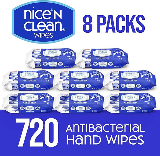 Nice 'N CLEAN Sensitive Skin Wet Hand Wipes 90ct (8-Pack) | Infused with Aloe | Hypoallergenic Wipes More Effective than Gel