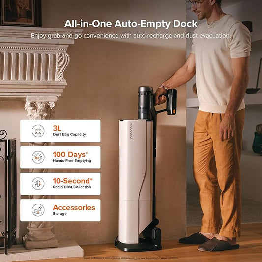 roborock H60 Hub Ultra Cordless Vacuum Cleaner with Auto-Empty Dock, Upgraded 210AW Suction Stick Vacuum Cleaners for Home and Pet Hair, 90-Min Runtime, Anti-Tangle Brush, 140° LED Dust Detection