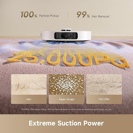 DREAME D30 Ultra Robot Vacuum and Mop, 25,000Pa Powerful Suction, All-in-One Base Station with 100 Days Auto-Empty, MopExtend Tech for Edge Cleaning, Smart Obstacle Avoidance, White