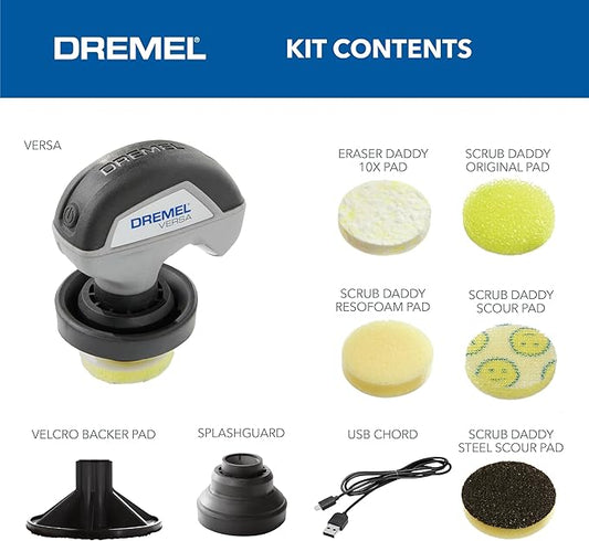 Dremel Versa Power Scrubber Kit with 5 Scrub Daddy Cleaning Sponge Pads - Waterproof Cordless Electric Spin Scrubber, High Speed, Multi-Surface Cleaning for Kitchen, Household, and Bathroom, PC10-07