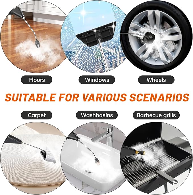 Pressurized Handheld Steam Cleaner for Home, 15s Fast Heat-Up, High-Temperature Steam, 6-Level Adjustable Control, 1.2L Large Tank, Portable Steamer for Kitchen, Tile, Grout, Floors, Car(Black)