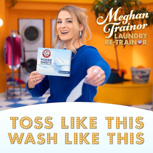 ARM & HAMMER Power Sheets Laundry Detergent, Fragrance Free, No Dyes or Perfumes, Lightweight and Travel-Friendly, 60 Count, Up to 120 Small Loads