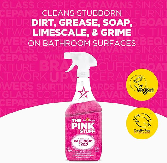 The Pink Stuff Miracle Bathroom Foam Cleaner, 30 fl oz – Now 20% More! Powerful Foaming Action for Showers, Sinks, Tubs & Tiles – Removes Soap Scum, Limescale & Grime with Ease (Pack of 3)