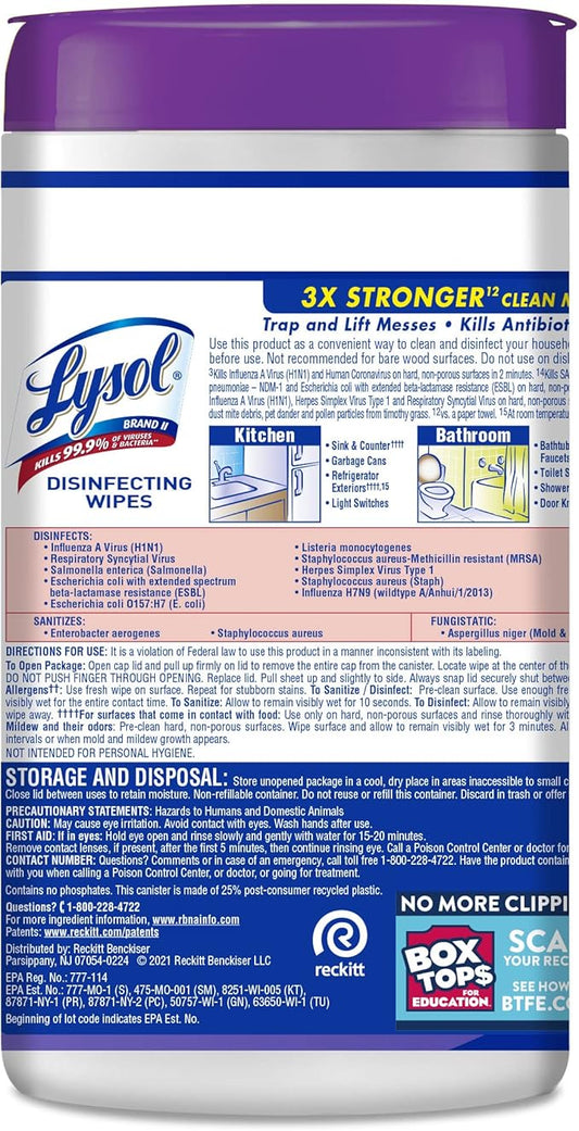 Lysol Disinfectant Wipes, Multi-Surface Antibacterial Cleaning Wipes, Dorm Room Essentials For Disinfecting and Cleaning, Early Morning Breeze, 80 Count (Pack of 6)