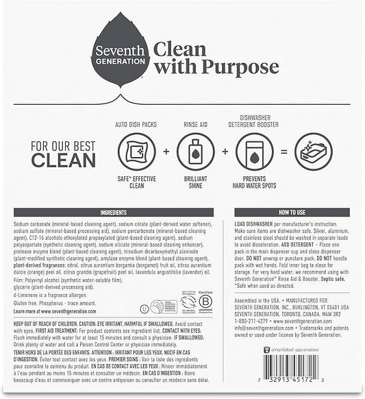 Seventh Generation Power+ Dishwasher Detergent Packs Fresh Citrus scent 1 for sparkling dishes Dishwasher tabs 70 count