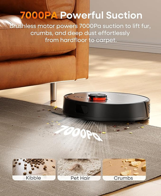 Robot Vacuum and Mop Combo with Self-Emptying, Robotic Vacuum Cleaner 7000Pa & LiDAR Navigation, 180 Mins,90 Days Capacity, Home Mapping, for Pet Hair/Hard Floors/Carpets, App/Alexa Control