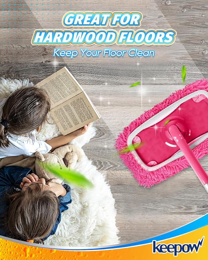 KEEPOW Pink Reusable Dry Sweeping Cloths Microfiber Wet Mop Pads Compatible with Swiffer Sweeper Mop Replacement Sweeping Mopping pad Refills for Hardwood Surface Floor Cleaning (4PCS)