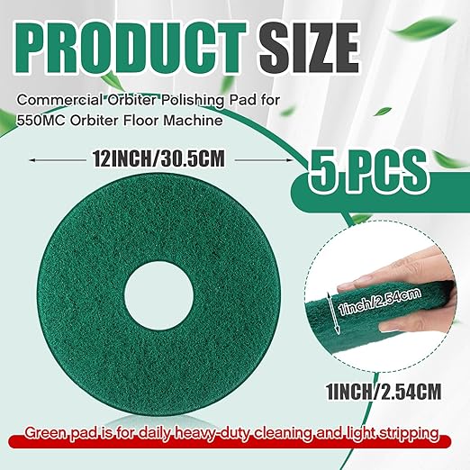 5 Pcs 12" Cleaning Orbiter Pads Commercial Floor Buffer Pads Hardwood Floor Maintenance Scrubber Polisher Cleaning and Stripping for Orbiter Machine (Green)