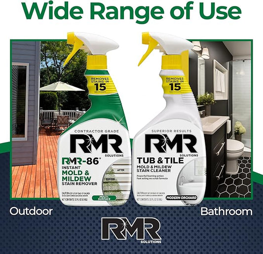 RMR Mold Stain Eraser Max Pack – No-Scrub Tub & Tile Cleaner + Instant Mold & Mildew Stain Remover Spray, Indoor/Outdoor Bathroom, Shower, Siding, & Deck Cleaning Kit, 2–32 Oz Bottles