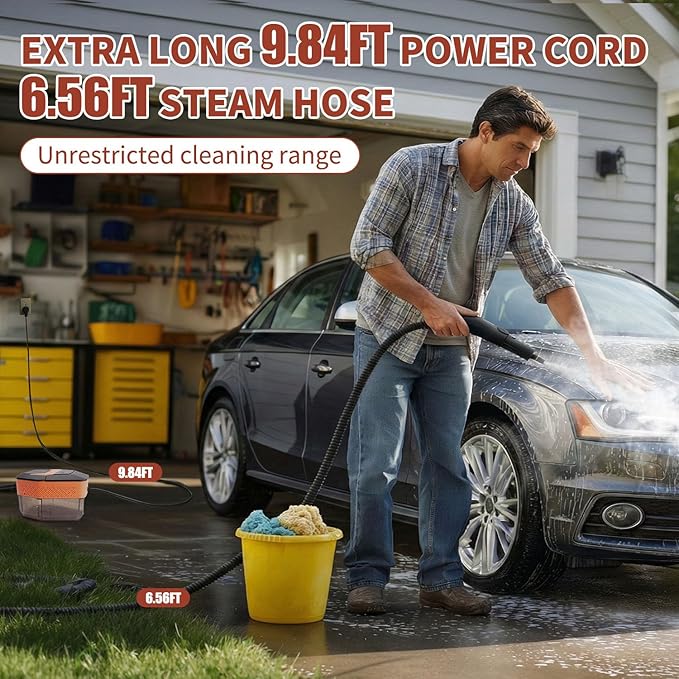 Steam Cleaner,3-Level Adjustable Handle,15s Heat-Up,60.87oz Tank,2500W Portable Steamer for Cleaning with 10PCS Accessories,Steam Cleaner for Home,Car,Kitchen,Floor, Carpet, Tiles, Grout, Grease, Dirt