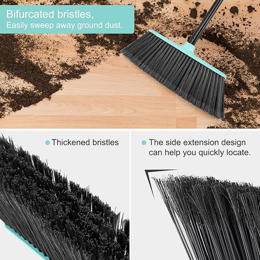 KeFanta Outdoor/Indoor Broom for Floors, 53" Long Handle Angle Broom for Sweeping Indoor Concrete Courtyard Garage Patio Home Kitchen Office Lobby