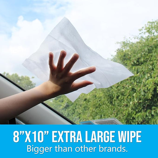 Air Jungles Glass and Window Cleaner Wipes 70 Count, Extra Large 8" x 10" Size Cleaning Wipes for Car Windshield, Headlight, Mirror, Tile and Home Glass Surface