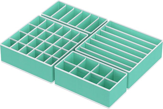 Simple Houseware 4-Pack Drawer Organizer Set - Closet Dividers for Underwear, Socks, Bras, Scarves, Ties - Foldable Non-Woven Storage Boxes, Turquoise
