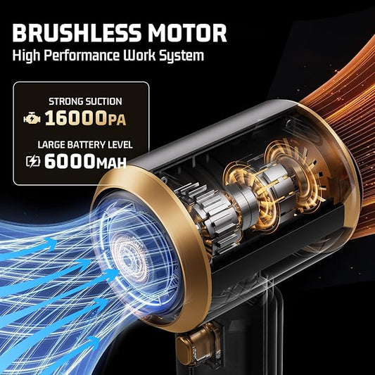 Cordless Car Vacuum Cleaner: Handheld Vacuum with 16000Pa Strong Suction, Brushless Motor & HEPA Filter, 7-in-1 Cleaning Kit, Type-C Charging for Home Office Car Pet