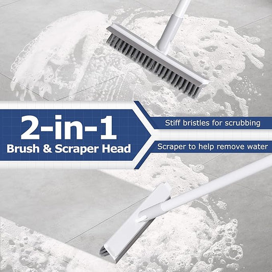 Grout Brush with Long Handle, Floor Cleaning Scrubber with Stiff Bristles for Tile Line, Shower, Crevice, Bathroom, Kitchen and Hard-to-Reach Corners