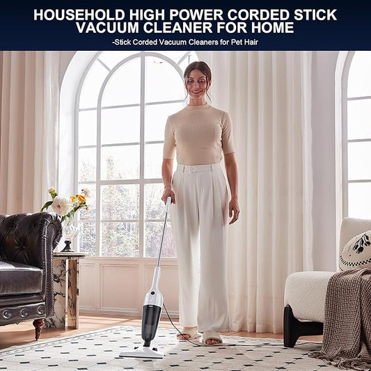 Stick Vacuum Cleaner, Corded 2-in-1 Lightweight Vacuum with Powerful Suction, Washable HEPA Filter, Handheld & Upright for Pet Hair, Carpet, Hardwood Floor & Home Cleaning – White MC607C