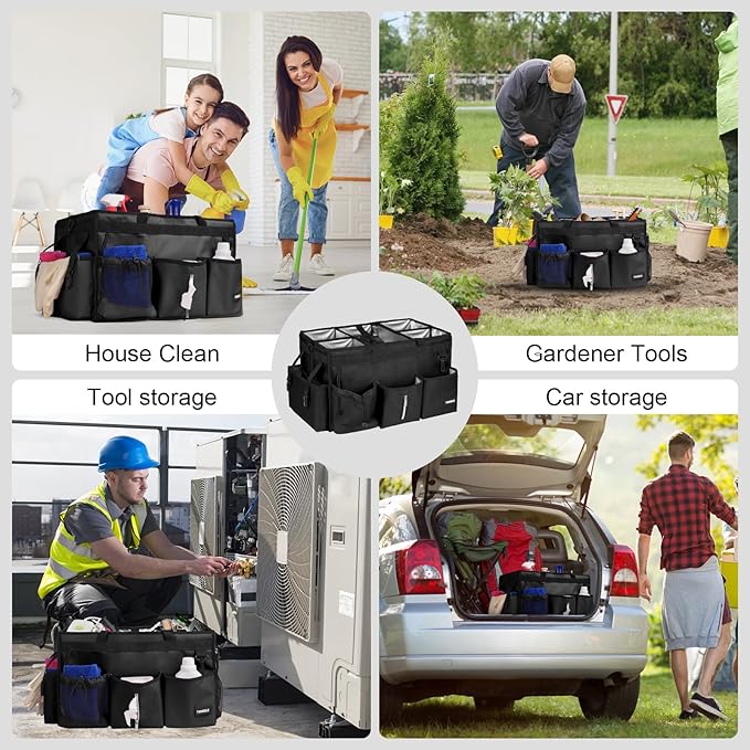 Large Cleaning Caddy For Cleaning Supplies,Cleaning Bag With Waist Belt & Shoulder Straps, Detachable Divider,Cleaning Supply Caddy For Housekeepers & Cleaners