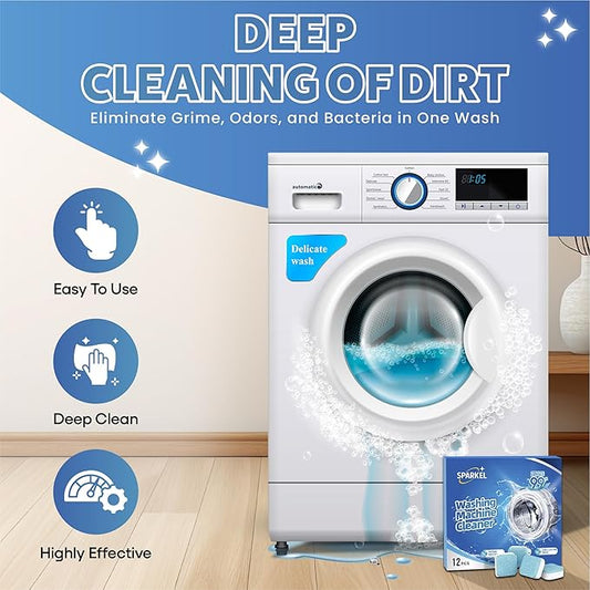 Washing Machine Cleaner Descaler Tablets 12 Pack (1 Year Supply) - Deep Cleaner for HE Front Load & Top Load Washers