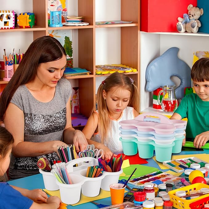 4 Pack Classroom Caddy For School,Kidsroom,Pencil Holder,Plastic Cup Caddy for Drink Delivery (Pastel)