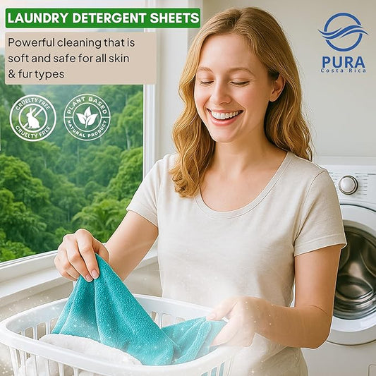 Laundry Detergent Sheets - Ultra Concentrated & Hypoallergenic - Deep Clean, Safe for Sensitive Skin, Plastic-Free & Non-Toxic - Works in Hot & Cold Water - (64 Loads 32 Sheets) - Tropical Jungles