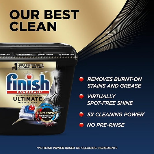 Finish Ultimate Dishwasher Pods,No Pre-Rinse Dishwasher Detergent Soap Removes Burnt-On Stain,with CycleSync Technology,Degreasing & Scrubbing Power,(Packaging may vary),52 Count (Pack of 3)