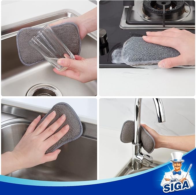 MR.SIGA Dual-Sided Scrub Sponges, Long lasting, Reusable Dishwashing Sponges for Kitchen, 6 Pack