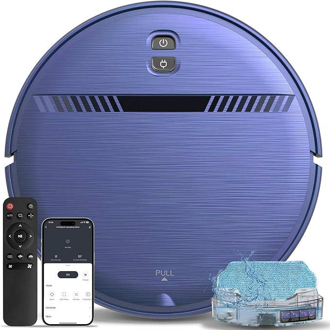 Robot Vacuum, Vacuum Mop Robot Cleaner with Water Tank and Dustbin, Slim, Self-Charging