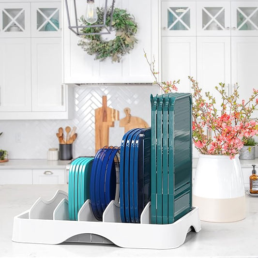 Simple Houseware Food Container Lids Storage Organizer with Adjustable Dividers, 13''x10'', White