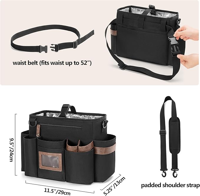 BAFASO Wearable Cleaning Caddy Bag with Adjustable Waist Belt and Shoulder Strap, Cleaning Supplies Organizer for Cleaners & Housekeepers, Black