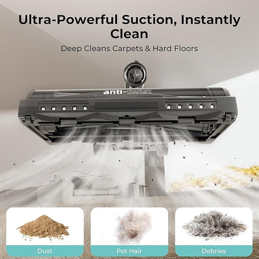 Candy Cordless Stick Vacuum, 650W/250AW Powerful Suction, 100min Runtime, Flexi-Fold Tube, Floor Direction Sensing, LED Headlights, Stick & Handheld Vacuum for Hard Floor, Carpet & Pet Hair, CVS60