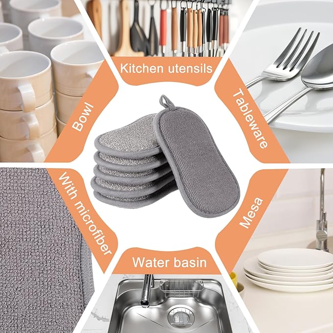 36 Pack Dual-Sided Scrub Sponges, Non Scratch Microfiber Sponge Multi Purpose Cleaning Dish Scrubber Along with Heavy Duty Scrubbing Power for Washing Dishes Pots Pans Kitchen Cookware(Gray)