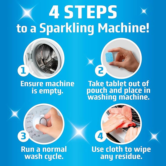 MIGHTY CLEAN Washing Machine Cleaner Tablets 24 Pack - 1 Year Supply, Septic Safe Washing Machine Cleaning Tablets, Washer Cleaner Tablet, Works with All Washers Including HE