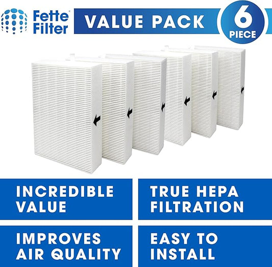 Fette Filter - 6 Pack Premium True HEPA H13 Filter R Compatible With Honeywell HPA Series Air Purifier - Part Number HRF-R3 R2 R1 ARVP300 HPA300