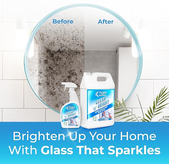 Hygea Natural Clear 'n' Bright - Glass Cleaner Spray - Streak-Free & Ammonia-Free Window Cleaning - Window & Mirror Cleaning Supplies - Safe & Fast with Natural Ingredients (1 Gallon & 24oz Spray)