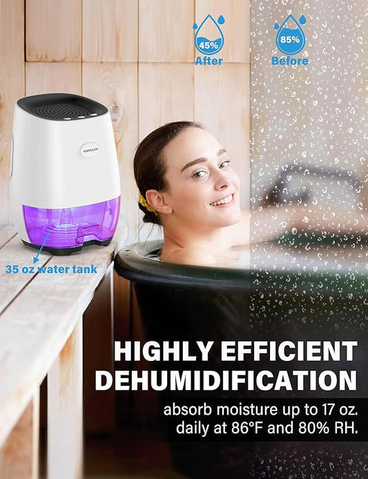 Dehumidifiers for Home, 35oz Small Dehumidifier for Bathroom (300sq.ft) with Auto-off, Sleep Mode, 7 Colors Night Light, Quiet Portable dehumidifier for Bedroom, RV, Closet, Office