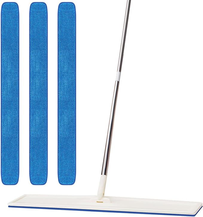 3 Pcs Large 48 Inch Commercial Replacement Microfiber Pads Reusable Wrestling Wet Mop Refill Pads for Flat Mop Frames Wet and Dry Use (Micronfiber & Cotton,Blue)