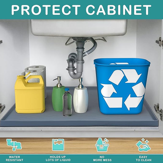 URMONA Waterproof Silicone Under Sink Mat 37'' x 22'' Shelf Liner for Kitchen and Bathroom, Cabinet and Counter Protector, Storage and Organizers, Litter Mat, Pet Cat Puppy Essentials(Cream)