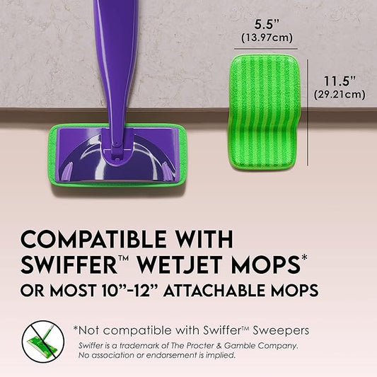 Turbo Mops Reusable Floor Mop Pads - Pack of 2, Machine Washable, 12-inch Microfiber Mop Refills - Compatible with Swiffer Wet Jet - Household Cleaning Tools