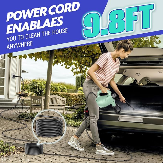 Handheld Steam Cleaner for Home, High-Pressure Chemical-Free Steamer with 10 Accessories for Deep Cleaning and Less Scrubbing on Kitchen Grease, Bathroom Tile and Grout, Floor, Carpet, Couch and Car