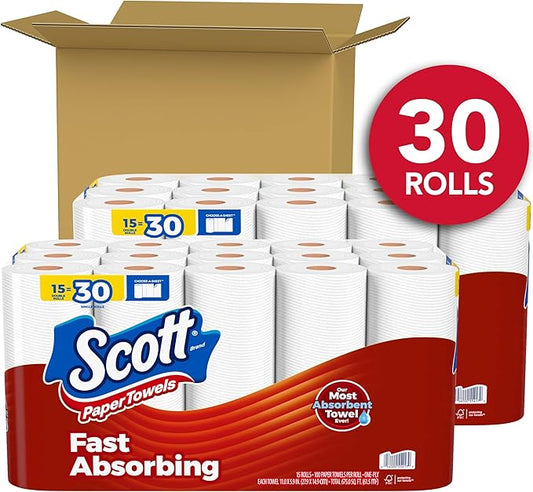 Scott Paper Towels, Choose-A-Sheet, 30 Double Rolls (2 Packs of 15) = 60 Regular Rolls (100 Sheets Per Roll)
