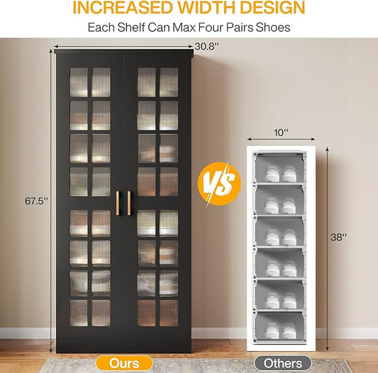 Tribesigns Tall Shoe Cabinet with Doors, 8-Tier Shoe Storage with Adjustable Shelves, Modern Shoe Organizer Shoe Rack Cabinet for Entryway, Hallway, Closet, Living Room, Black